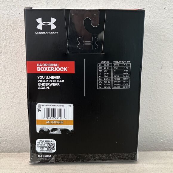 Under Armour UA Original BoxerJocks Mens 4XL 6 Inch 2 Pack Black/Gray Color - Picture 2 of 4
